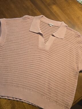 Women’s Sherbert Orange Open-Knit Polo Sweater